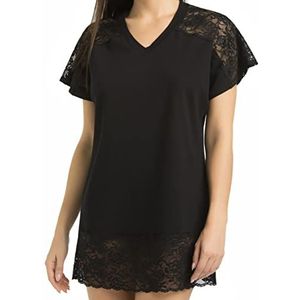 Teyli Nachthemd van viscose met kant Lotti, zwart, XL