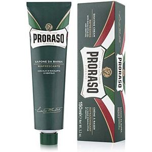 Proraso Shaving Cream Tube, 150 ml, verfrissende, verkwikkende en romige scheerzeep voor heren, met eucalyptusolie en menthol, Made in Italy, groen