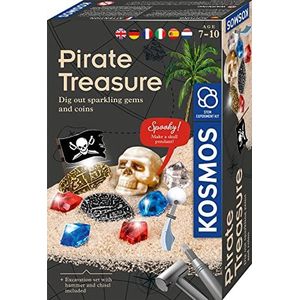 KOSMOS 616939 Piratenschat Experimenteerset, opgravingsset voor kinderen vanaf 7 jaar, schatzoeker, vondstukken, gipsblok, geologie, souvenir, cadeau, meertalige handleiding (mogelijk niet beschikbaar