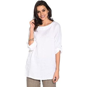 Tuniek voor dames, 100% linnen, gemaakt in Italië, tuniek met lange mouwen en ronde hals en lichte zijopening, wit, maat: XL, Wit, XL