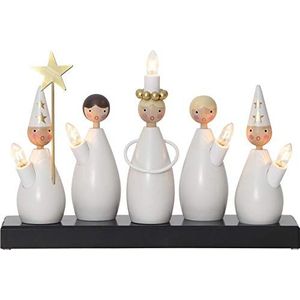 Kerstdecoratie Luciakör van Star Trading, kandelaar met 5 gloeilampen E10 warm wit, kerstfiguur van hout, kabelschakelaar, lengte: 33 cm