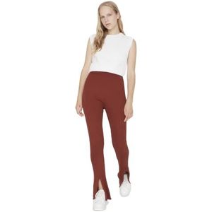 Trendyol Dames Loungewear Normale Taille Brede Pijpen Getailleerde Broek, Bruin, L