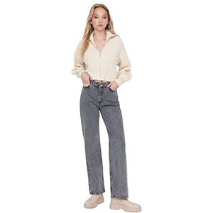 Trendyol Dames hoge taille wijde pijpen jeans met wijde pijpen, Grijs, 64