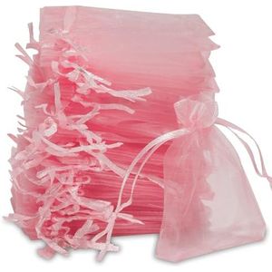 Carehabi Kerstcadeautasjes organza zakjes organza zakjes cadeauzakje organza sieradenzakje bruiloft zakje lavendelzakje bruiloft gunst 50 stuks 7 x 9 cm roze
