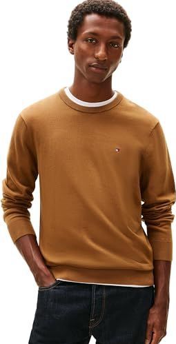 Tommy Hilfiger Heren Essential SSNL katoen ronde hals MW0MW39999 Pullover Sweater, bruin, XS, Bruin (Highland Khaki), XS