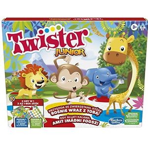 Twister Junior spel, 2-zijdige dierenavontuurmat, 2 spelletjes in 1, gezelschapsspel, binnenspel voor 2 tot 4 spelers (Duits-Hongaarse versie)