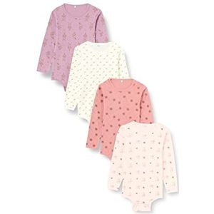 Pippi Uniseks Baby Body LS Ao Print (4-Pack) Underwear, Dusty Rose, 92, roze (dusty rose), 92 cm