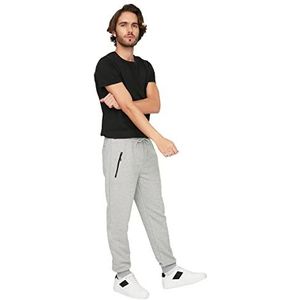 Trendyol voor heren Sweatpants Grijze regular fit zipper zakken, Grijs, S