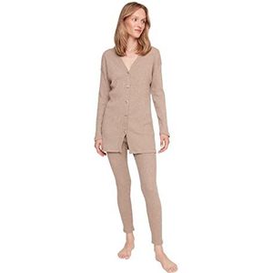 Trendyol Vrouwen Plain Button gedetailleerde Geweven Shirt-Broek Pyjama Set, BRON, S