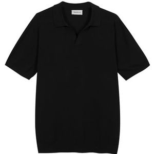 Diana Studio - Gescherd poloshirt van gebreid, zonder knopen, voor heren, 100% katoen, licht, extra gedraaid, korte mouwen, casual pasvorm, Zwart, XXL