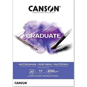 Canson Graduate gemiddeld gemengd papier, licht, 200 g, 120 lb, gekleed aan de korte zijde, A4-21 x 29,7 cm, hoogwit, 20 vellen