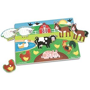 Melissa & Doug - Houten knoppuzzel - boerderij dieren | Puzzels | Houten speelgoed | Montessori Speelgoed | leerrijk speelgoed | 2+ | Cadeau voor jongens en meisjes