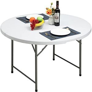 HollyHOME Klaptafel, campingtafel, 122 cm, ronde picknicktafel met handvat voor tuin, barbecue, catering, feest, keuken, buiten, binnen