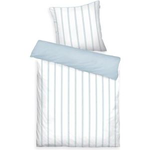 TOM TAILOR Satijnen beddengoed, 60 x 80 cm + 140 x 200 cm, 100% katoen/satijn, met gekleurde biezen op het kussen, omkeerbaar motief en merkritssluiting, Classic satijnen strepen wit, lichtblauw