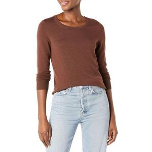 Amazon Essentials Lichtgewicht damestrui met ronde hals en lange mouwen (verkrijgbaar in grote maten), donkerkastanjebruin, XS