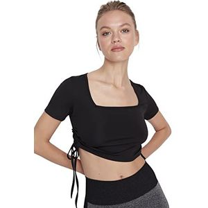 Trendyol Dames getailleerd basic vierkante kraag geweven blouse shirt, Zwart, S