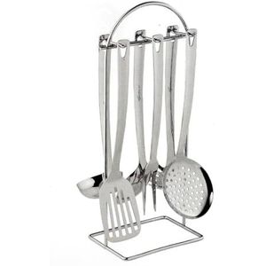 Lagostina Grancucina Kooklepelhouder met 6 accessoires van roestvrij staal, met standaard