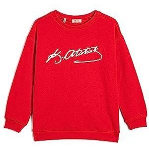 Koton Girls Atatürk bedrukt sweatshirt met lange mouwen en ronde hals, 401 (rood), 9-10 Jahre