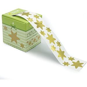 AVERY Zweckform 150 stickers Kerstmis sterren goud (Made in Germany, glanzende kerststickers gouden reliëf, zelfklevende kerstdecoratie geschenken, kaarten, zakjes) stickers op rol, 56920