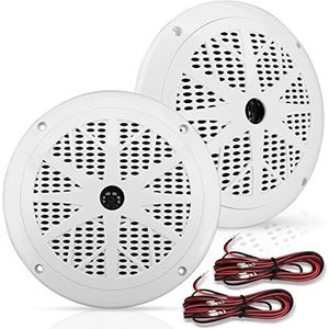6.5 Inch Dual Marine Speakers - 2 Way Waterproof and Weather Resistant Outdoor Audio Stereo Sound System with 120 Watt Power, Polypropylene Cone and Cloth Surround - 1 Pair - PLMR61W (White)