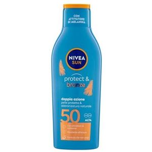 NIVEA Sun Zonnemelk Protect & Bronze FP 50 200 ml zonnecrème 50 voor een intensieve en gelijkmatige goudbruining, zonbescherming 50 met melanine-activator