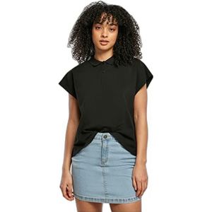 Urban Classics Dames oversized extended shoulder polo T-shirt vrouwen zwart basics, streetwear, zwart, XXL