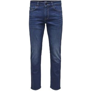 ONLY & SONS Heren Slim Fit Jeans ONSWEFT Medium Taille Regular Cut Jeans, donkerblauw (dark blue denim), 31W / 34L
