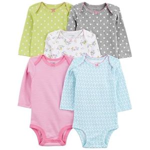 Simple Joys by Carter's Baby Girls' 5-Pack Long-Sleeve Bodysuit, Lime Green/Light Blue/Pink, Preemie