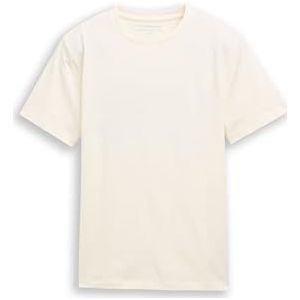 TOM TAILOR - Shirt - Crème - Katoen - Ronde Hals - Kwartmouw