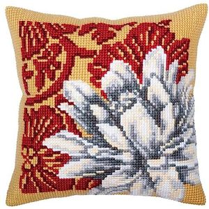 Collection d'Art 5331 Witte Lotus borduurkussen kruissteekset, katoen, meerkleurig, 40x40cm