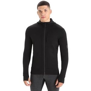 Icebreaker Merino Heren Quantum Iii lange mouw wol atletische rits up hoodie fleece jas, Zwart, XL