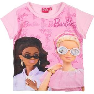 Barbie, T-shirt, jongens, meisjes, (2 tot 10 jaar), poloshirt, tanktop, overhemd, bedrukt, kleding, uniseks, kinderen, sport, ademend, model BAR36-0852 S1-8A, Roze, 8 Jaar