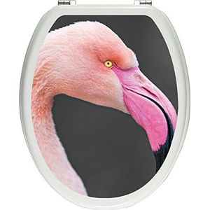 Pixxprint mooie flamingo in zijprofiel zwart/wit als toiletdeksel stickers, WC, WC-deksel - afmetingen: 32x40 cm, glanzend materiaal toiletdekselstickers, vinyl, kleurrijk, 40 x 32 x 0,02 cm