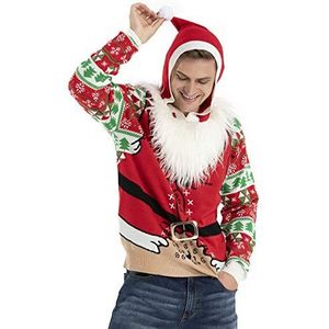 OFF THE RACK Grappige kersttrui voor heren en dames, Ugly Christmas sweater met capuchon, gebreide trui voor Kerstmis, Fat Fluffy Santa Feels, S