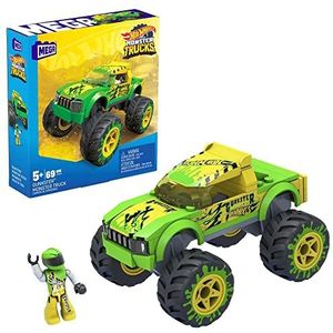 Mega Hot Wheels Gunkster Monstertruck, bouwset voor speelgoedauto met microfiguur als chauffeur, 69 onderdelen, cadeauset voor jongens en meisjes vanaf 5 jaar
