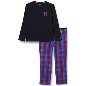 Tommy Hilfiger Heren Ls Pant Slippers Set Flanel Giftpacks, Ultra Blauw/Th Holiday Check, S