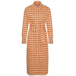 Seidensticker Blousejurk voor dames, met ceintuur, regular fit, midi-jurk, hemdblousekraag, lange mouwen, 100% katoen, oranje, 44