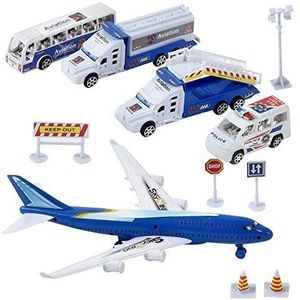 TURBO CHALLENGE - Luchthaven 11-delige set - Stad - 097728 - Vrijloopvoertuig - Blauw - Plastic - Kinder Speelgoed - Auto - Cadeau - Vanaf 3 jaar