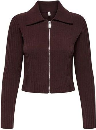 Regular fit gebreid jack met ribmotief, model 'ELLY'