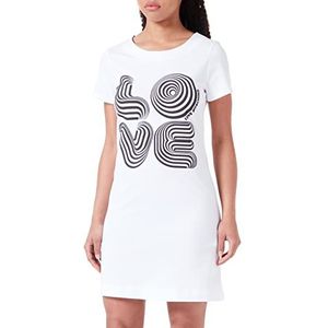 Love Moschino Damesjurk met korte mouwen, A-lijn, optisch wit, 40, wit (optical white), 40