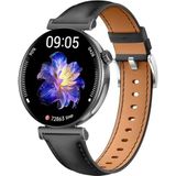 Knauermann PRO 3 Mini (2024) zwart - gezondheidshorloge smartwatch met telefoonfunctie - ECG + HRV en SOS-functie - AMOLED-display - BT Bluetooth - slaapapneu - rundlederen band zwart, 14-24, rond,