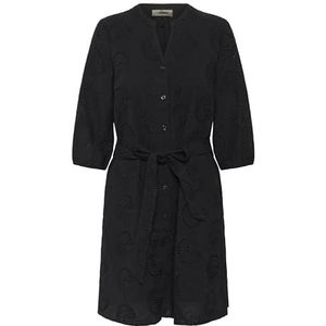 Cream Damesshirt jurk V-hals Tying Riem Mid-Thigh lengte 3/4 mouwen, pitch zwart, 36, Zwart, 34