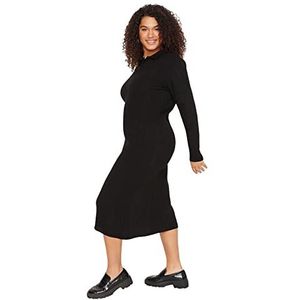 Trendyol Dames Plus Size Midi Bodycone Fitted Knitwear Plus Size Jurk, zwart, XL