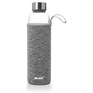 IBILI Fles van boriumsilicaat, grijs (Cotton Grey), 750 ml, boriumsilicaat, herbruikbaar, schokbestendige beschermhoes