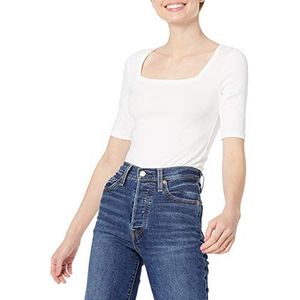 Amazon Essentials Women's T-shirt met halve mouwen, vierkante hals en slanke pasvorm, Helder wit, XS