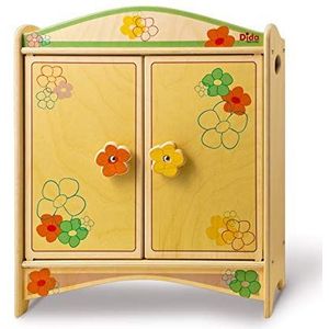 Dida - Poppenkast van hout met kleerhanger - Decoratie: bloem