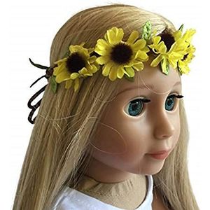 The New York Doll Collection 18 inch / 46 cm Pop Hoofdband - Bloemen Geel Zonnebloem Krans - Haar Accessoires voor 18 inch / 46 cm Poppen