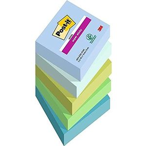 Post-it Super Sticky Notes Oasis Color Collection, Pack van 5 pads, 90 vellen per pad, 76 mm x 76 mm, blauw, groen - Extra plaknotities voor het maken van notities, takenlijsten en herinneringen