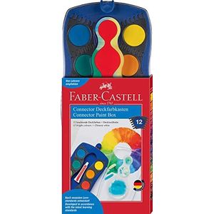 Faber-Castell 125001 - CONNECTOR verfdoos met 12 kleuren, inclusief dekkend wit, penseelvak en naamveld, blauw, 1 stuk