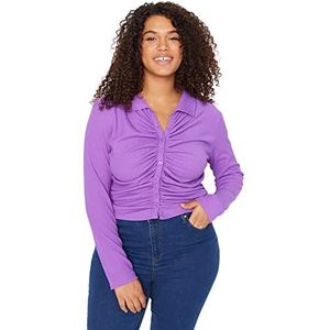 Trendyol Vrouwen Plus Size Relaxed fit Basic Polo hals Knit Plus Size Blouse, Paars, 2XL, Paars, XXL